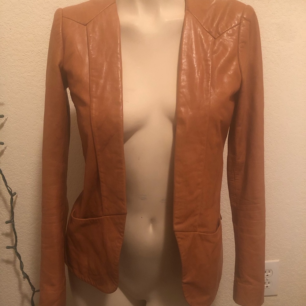 Theory size 0 cognac leather jacket